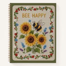Bee Happy Embroidered Bumblebee &Sunflowers Floral
