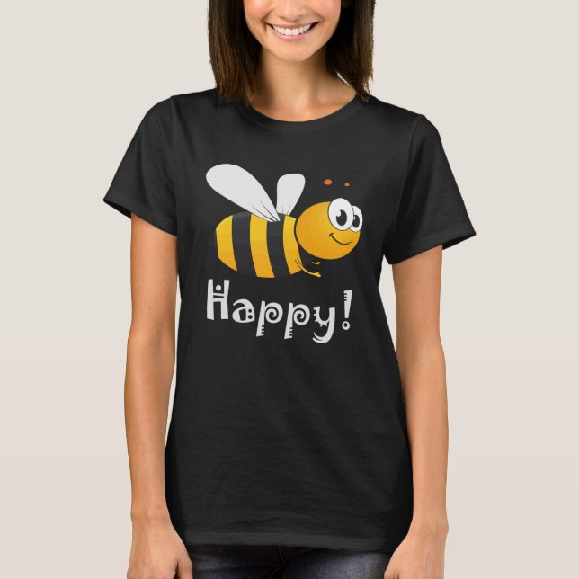Bee Happy Mens Womens Kids T Shirt (Framsida)