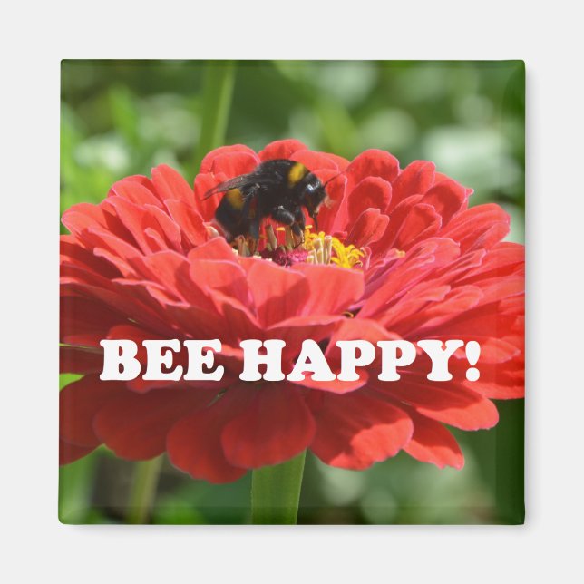 Bee Happy Red Flower Magnet (Framsidan)