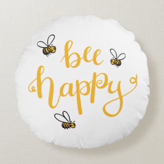 Bee happy rund kudde