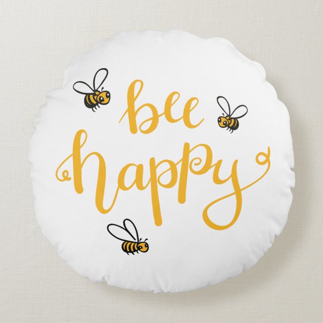 Bee happy rund kudde (Framsidan)
