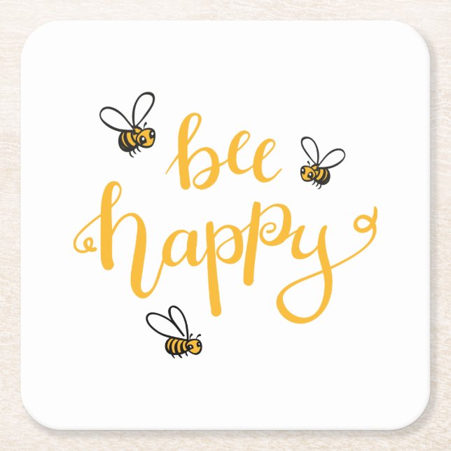 Bee happy underlägg papper kvadrat (Framsidan)