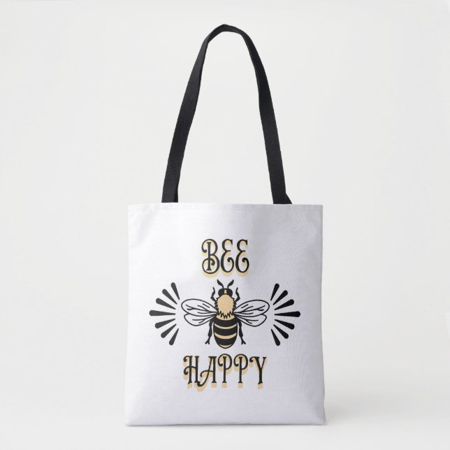 Bee Happy | Vintage Färger Honungsbi Tygkasse (Framsida)