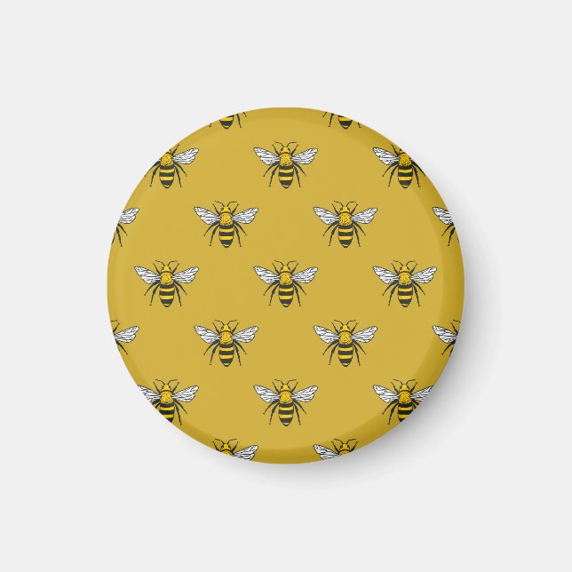 Bee Haven: Vintage Gult Mönster Magnet (Framsidan)