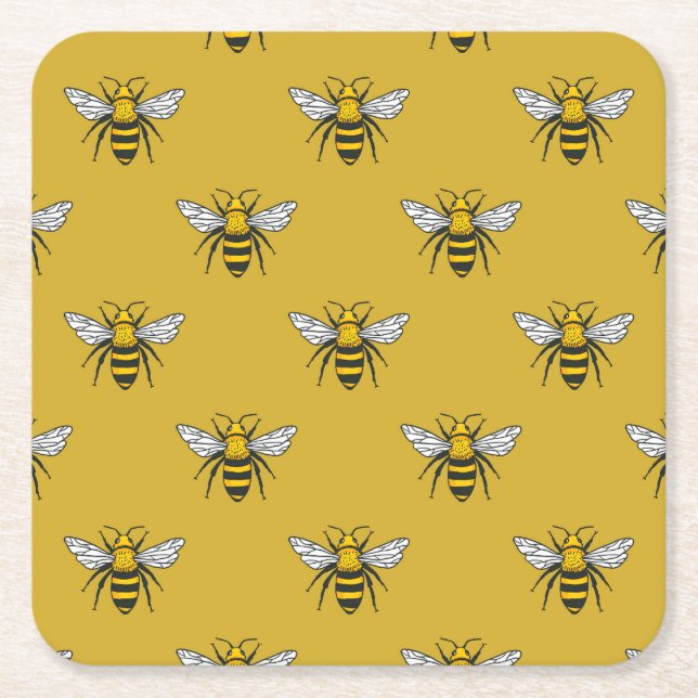 Bee Haven: Vintage Gult Mönster Underlägg Papper Kvadrat (Framsidan)