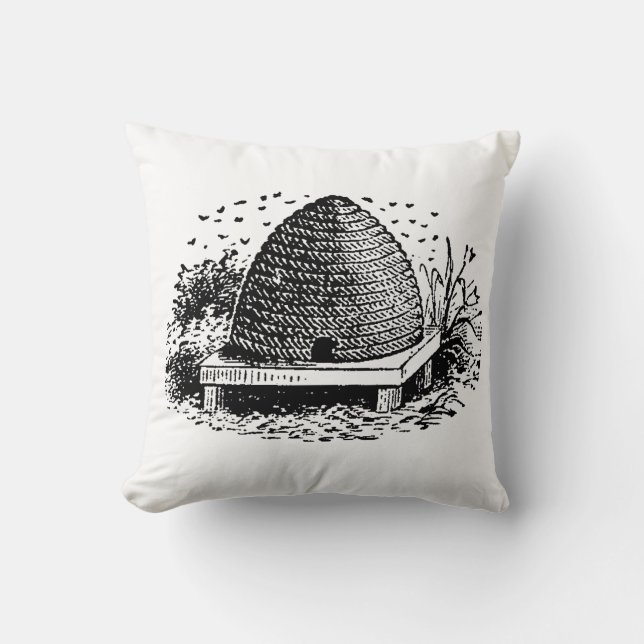 Bee Hive och Bees #1 Heraldisk Vintage Kudde (Framsida)