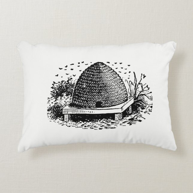Bee Hive och Bees #1 Heraldisk Vintage Prydnadskudde (Framsidan)