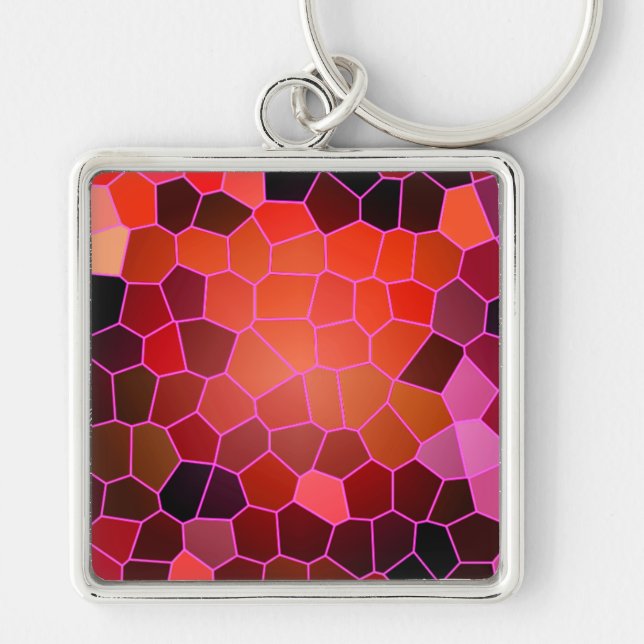 Bee Hive Red Keychain Fyrkantig Silverfärgad Nyckelring (Framsidan)