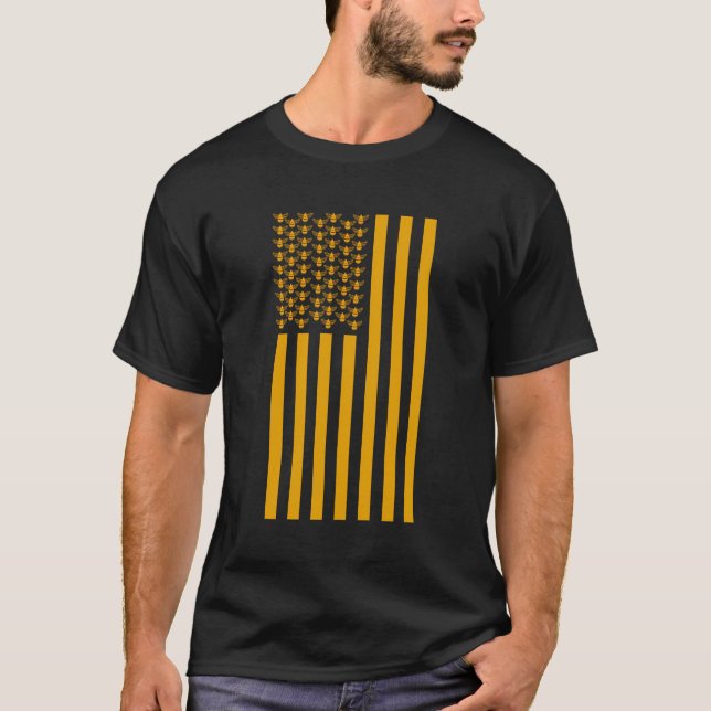 Bee Honeycomb American Flagga Bebieping Patriotic  T Shirt (Framsida)