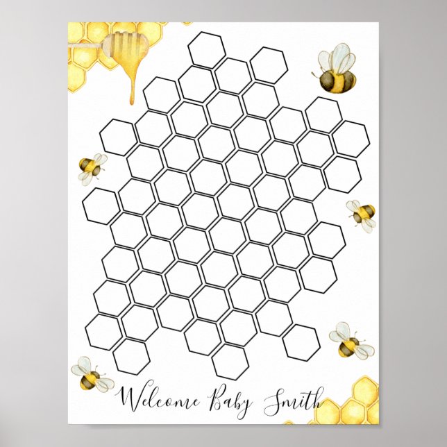 Bee Honeycomb Baby Shower Guestbook-tecken Poster (Framsidan)
