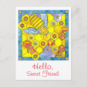 Bee Honeycomb Daisy Flowers Hej Sweet Friend Vykort