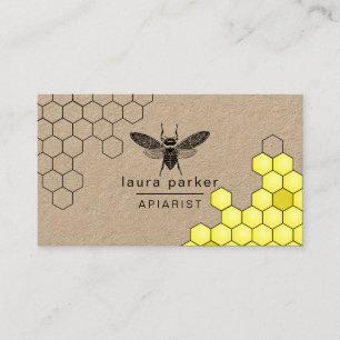 Bee Honung Seller Apiarist Black Gult Hexagon Buss Visitkort