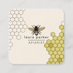 Bee Honung Seller Apiarist Black Gult Hexagon Sq Fyrkantigt Visitkort