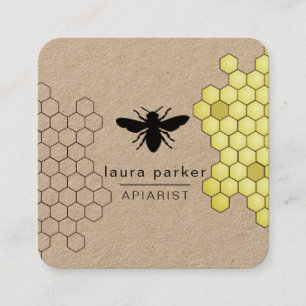 Bee Honung Seller Apiarist Black Gult Hexagon Squ Fyrkantigt Visitkort