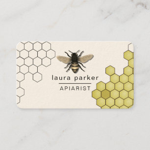 Bee Honung Seller Apiarist Black Gult Hexagon Visitkort