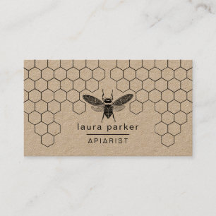 Bee Honung Seller Apiarist Black White Hexagon Bus Visitkort