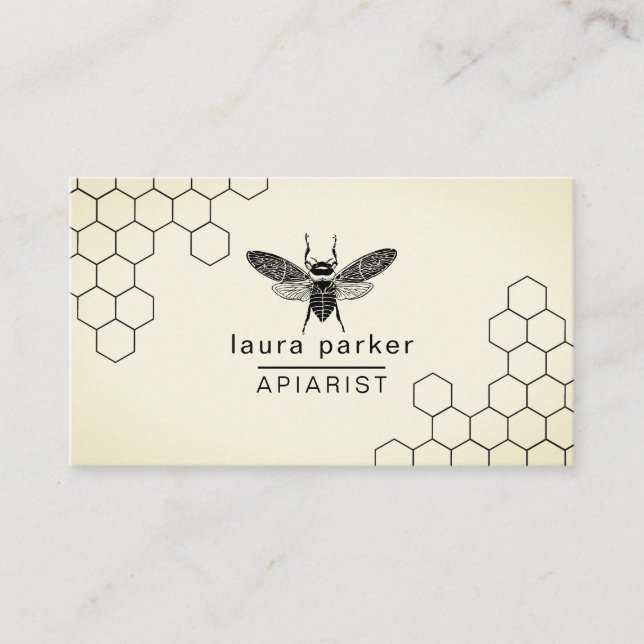 Bee Honung Seller Apiarist Black White Hexagon Visitkort (Framsida)