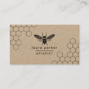 Bee Honung Seller Apiarist Black White Hexagon Visitkort