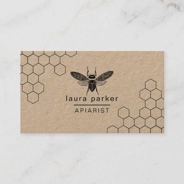 Bee Honung Seller Apiarist Black White Hexagon Visitkort (Framsida)
