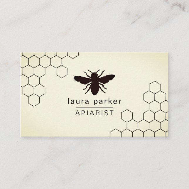 Bee Honung Seller Apiarist Black White Hexagon Visitkort (Framsida)