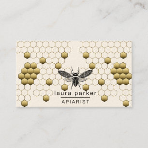 Bee Honung Seller Apiarist Guld Gult Hexagon Visitkort