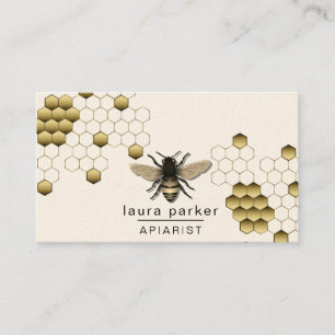 Bee Honung Seller Apiarist Guld Gult Hexagon Visitkort