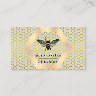 Bee Honung Seller Apiarist Lime Gult Guld Hexagon Visitkort