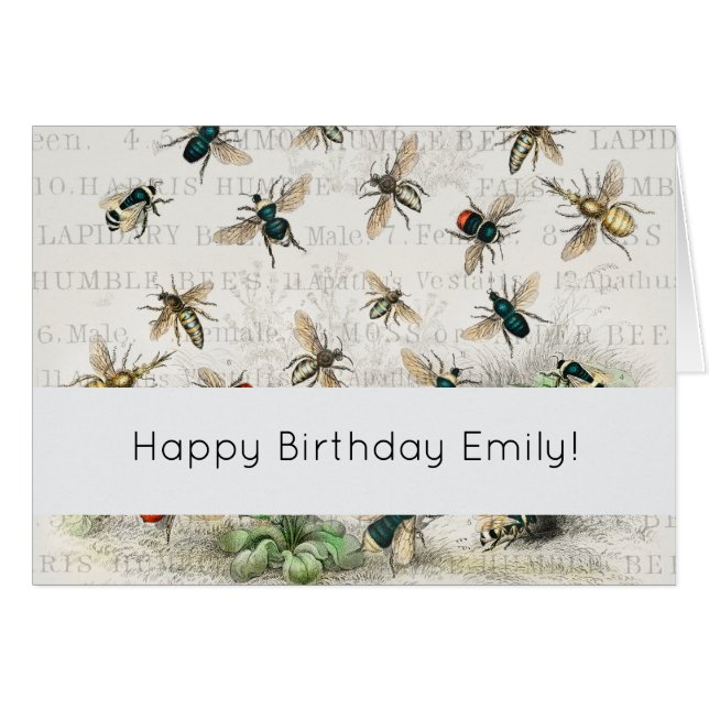 Bee Honung Worker Queen Bees Antique Hälsningskort (Framsidan Horizontal)
