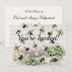 Bee Honung Worker Queen Bees Antique Inbjudningar