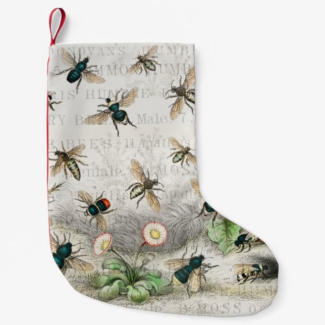 Bee Honung Worker Queen Bees Antique Liten Julstrumpa (Framsidan)