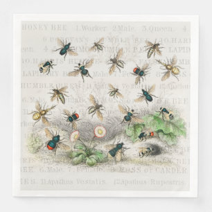 Bee Honung Worker Queen Bees Antique Pappersservett