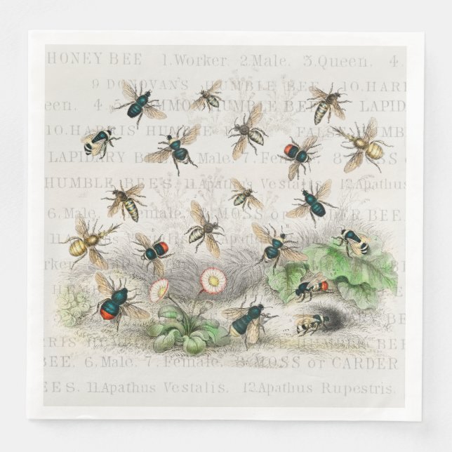 Bee Honung Worker Queen Bees Antique Pappersservett (Framsida)