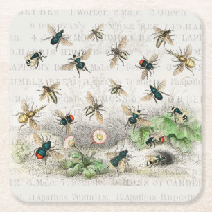Bee Honung Worker Queen Bees Antique Underlägg Papper Kvadrat