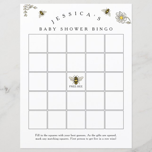Bee Humla Baby Shower Bingo Game (Framsida)