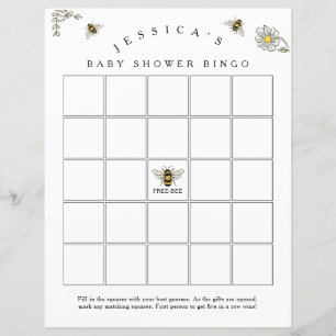 Bee Humla Baby Shower Bingo Game