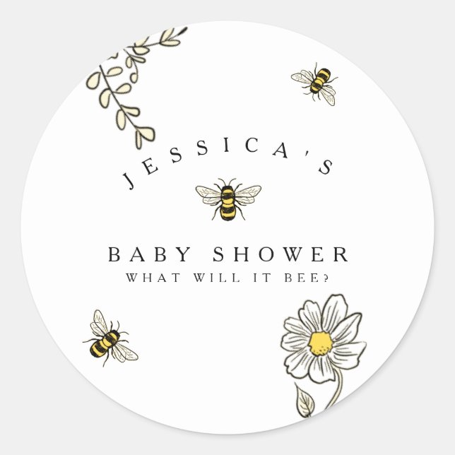 Bee Humla Baby Shower Runt Klistermärke (Framsida)