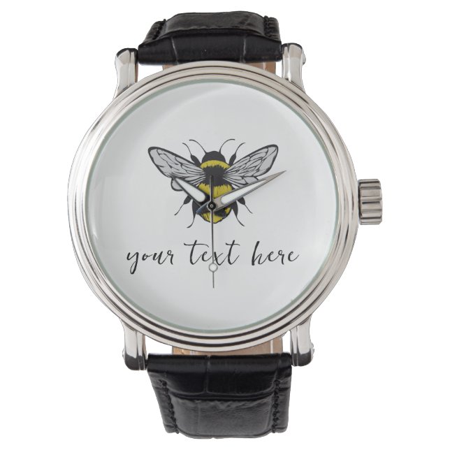 Bee Illustration - lägg till din egen text Armbandsur (Framsida)