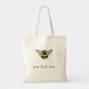 Bee Illustration - lägg till en egen text i toteba Tygkasse