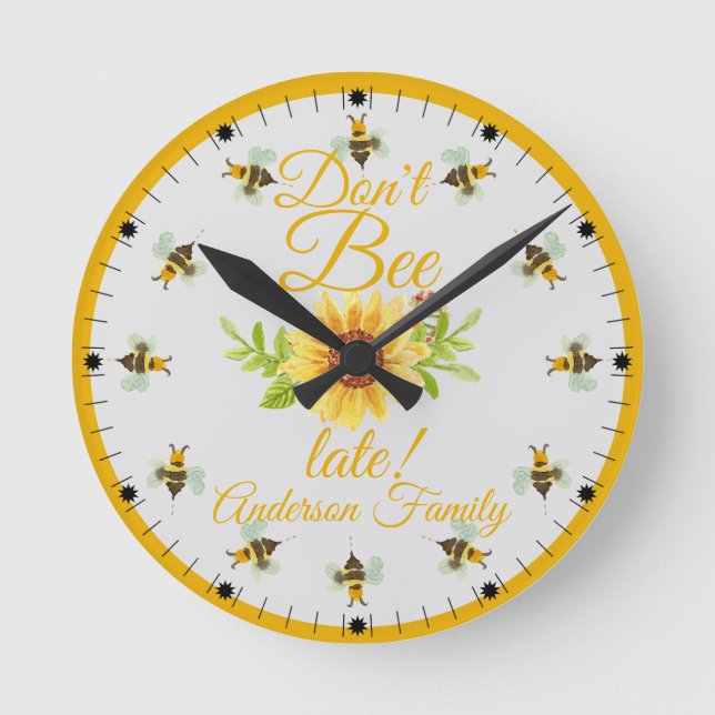 Bee inte Late Humla Roligt Rund Klocka (Framsida)