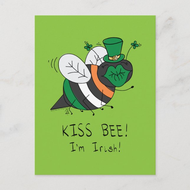Bee Irish Funny St. Patrick's Day Vykort (Framsida)