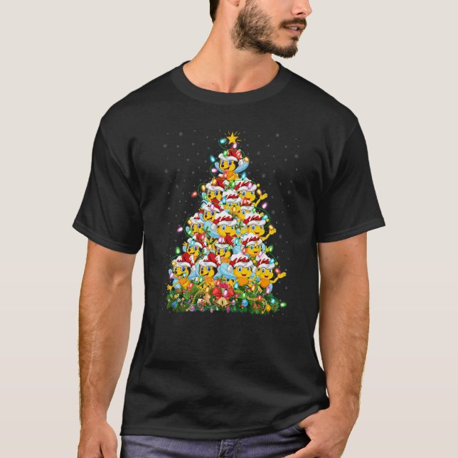 Bee Julafton Ljus Santa Bee Julgran T Shirt (Framsida)