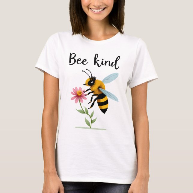 Bee Kind: Cute Bee with Tiny Flower T Shirt (Framsida)