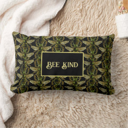 Bee Kind Elegant Guld och Black Bee Mönster Lumbarkudde