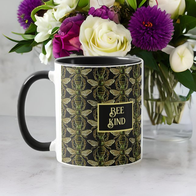 Bee Kind Elegant Guld och Black Bee Mönster Mugg (Skapare uppladdad)
