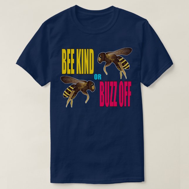 Bee Kind eller Buzz av flygande bin, Gult Blue Red T Shirt (Design framsida)