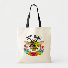 Bee Kind Flowers inspirationell Blommigt Tygkasse