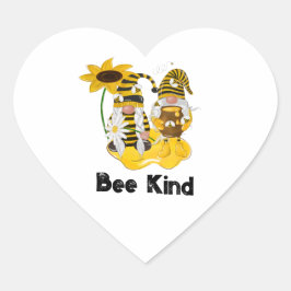 Bee Kind Gnome Anpassade Solros Stickers Hjärtformat Klistermärke