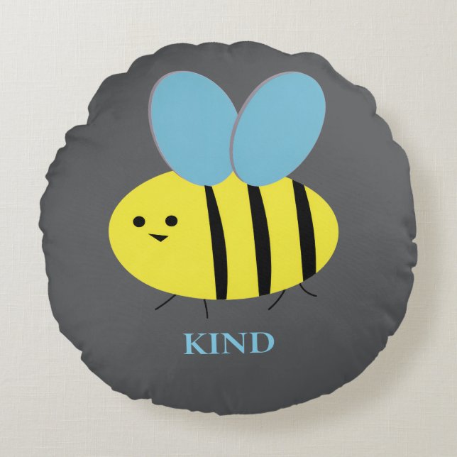 Bee Kind Grått Blue Rund Kudde (Framsidan)