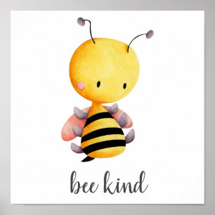 Bee Kind Gult Rosa Bee Kids Nursery Poster