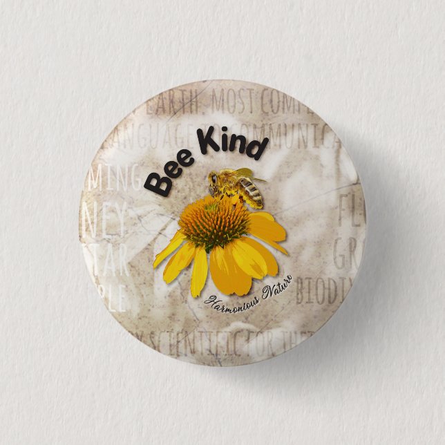 Bee Kind - Harmoniserad natur Knapp (Framsida)